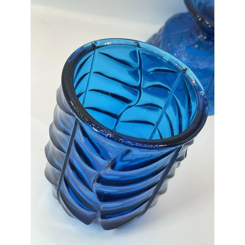 Vintage Viking Glass Blue Cabbage Leaf fairy lamp READ